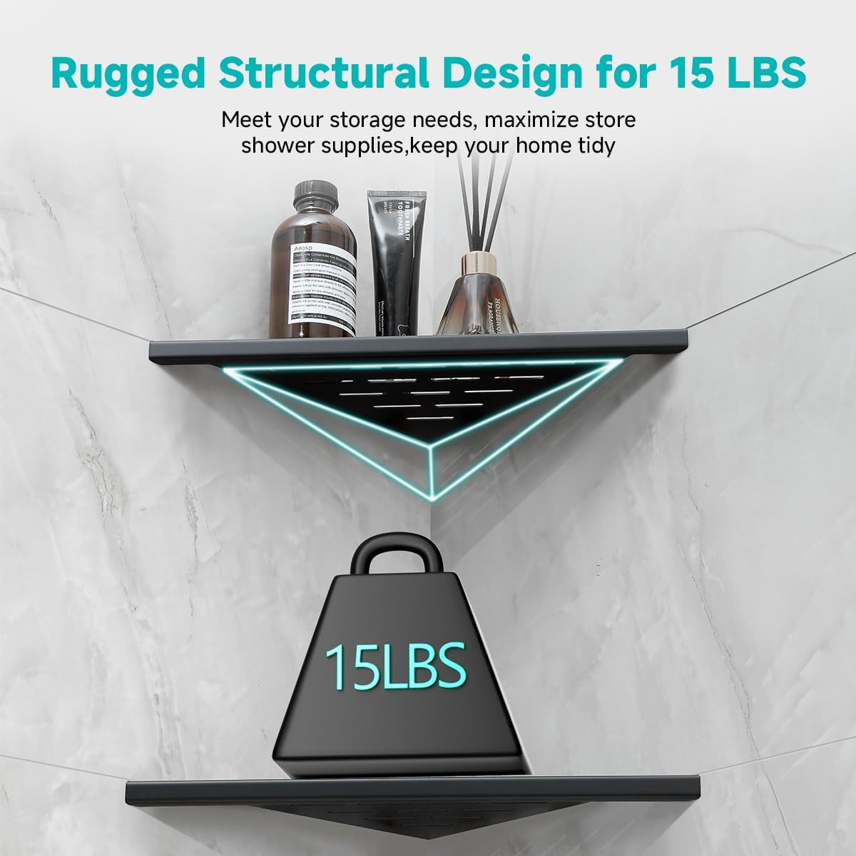 10 Inch No Drilling Corner Shower Shelf Matte Black– 2-Pack Wall Mounted Bathroom Shelves for Inside Shower, Triangular Recessed Shower Caddy, Stainless Steel Shower Organizer for Tiled Walls