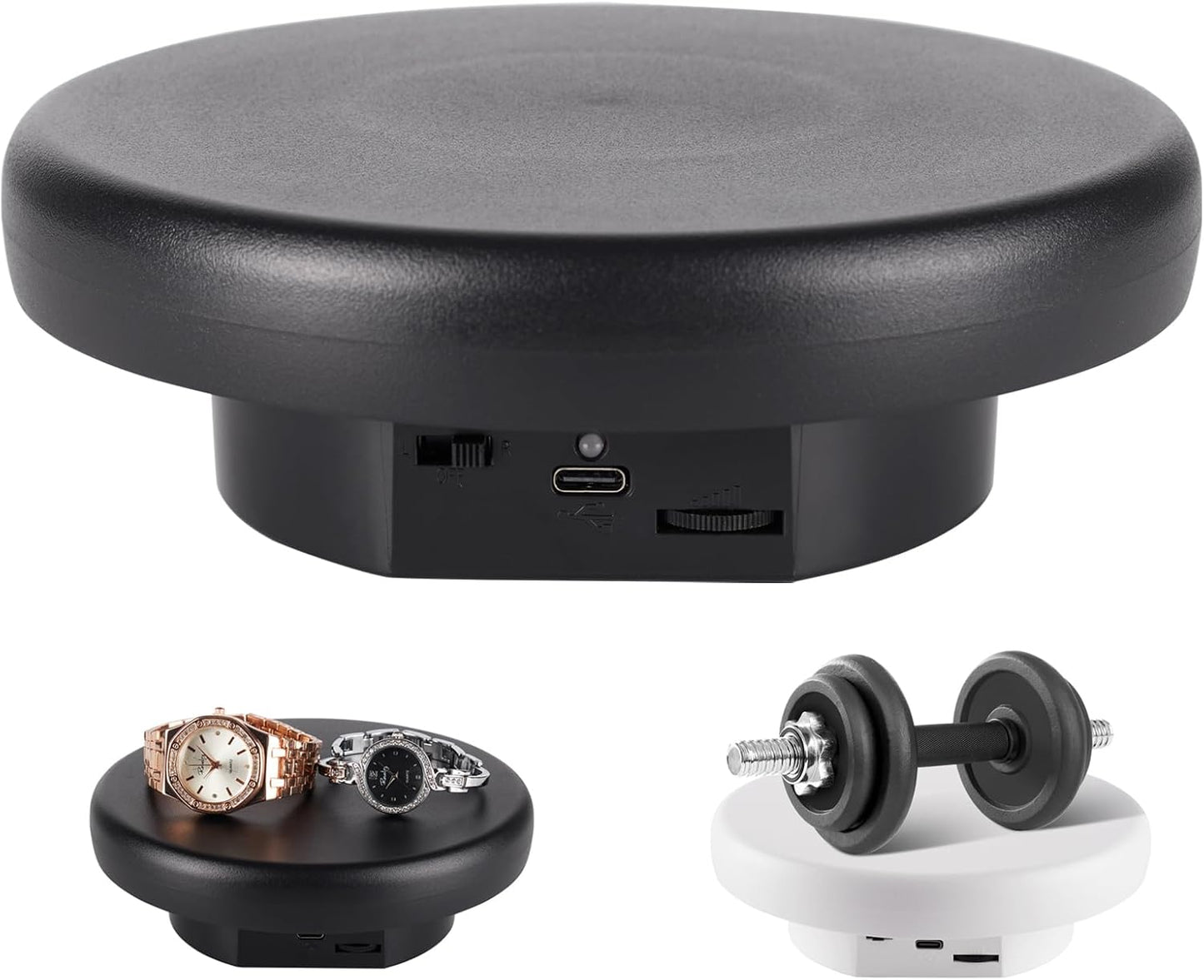 360° Electric Rotating Platform with Type-C Cable, 6.3in / 15lb Motorized Rotating Display for Jewelry Photography Products Live Show Video shoot, Mushroom Rotating Stand for 3D Model Cake Black