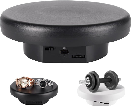 360° Electric Rotating Platform with Type-C Cable, 6.3in / 15lb Motorized Rotating Display for Jewelry Photography Products Live Show Video shoot, Mushroom Rotating Stand for 3D Model Cake Black