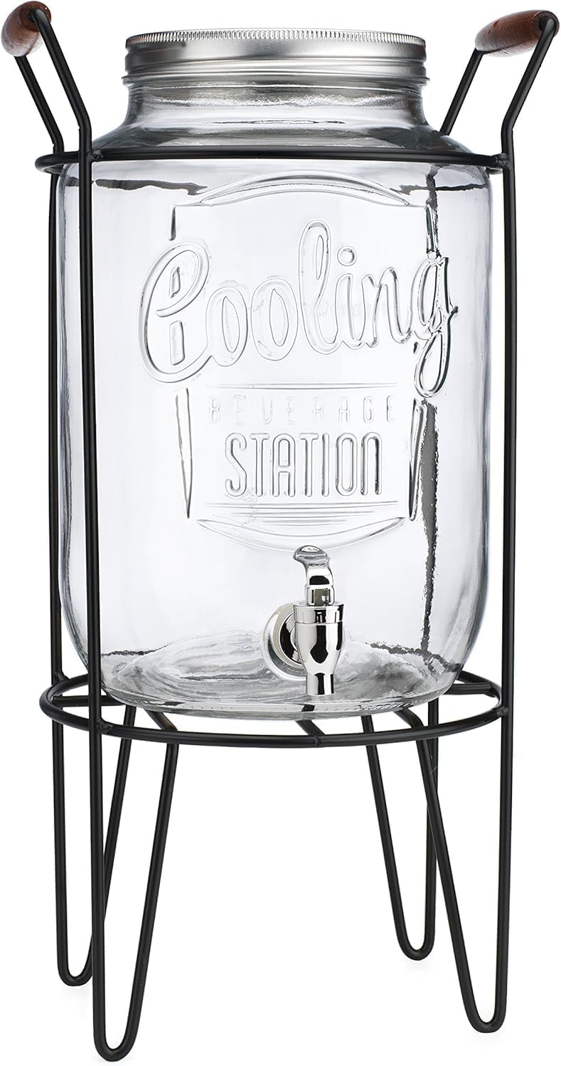 2 PACK-2 GALLON Drink Dispensers for Parties, Cooling Station Beverage Dispensers with Stand, Glass Water Jug Dispenser, 100% Leakproof Spigot Perfect For And Daily Use