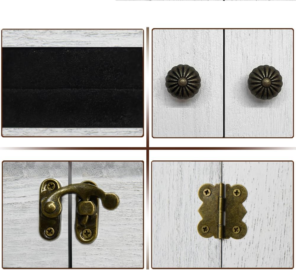 Rustic Wall Mounted Jewelry Organizer,Vintage Wooden Hanging Jewelry Holder Box with Barndoor Decor for Necklaces, Earings, Bracelets, Rings, Accessories. Includes Hook Organizer (MILK WHITE)