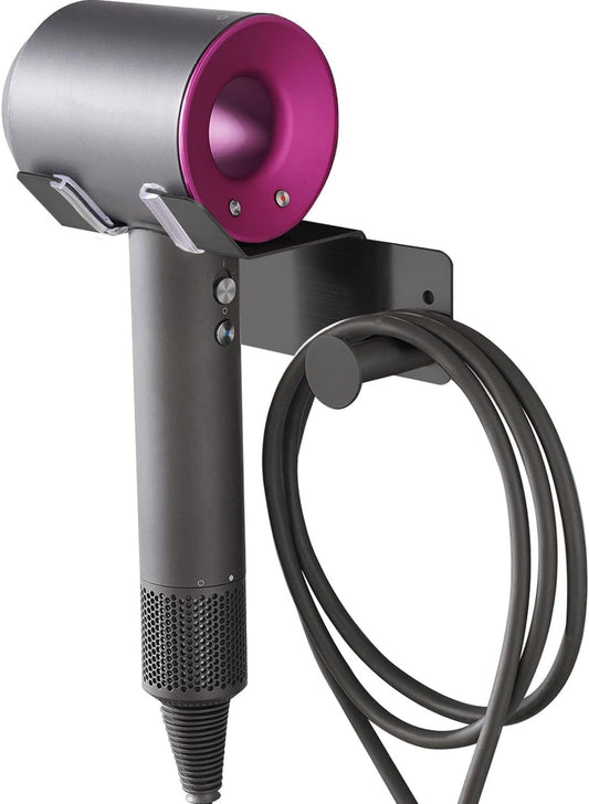 Hair Dryer Holder, Hair Dryer Holder Wall Mounted, Self Adhesive Blow Dryer Holder, Stainless Steel Hair Dryer Stand, Hairdryer Holder for Bathroom Black BANJEKT