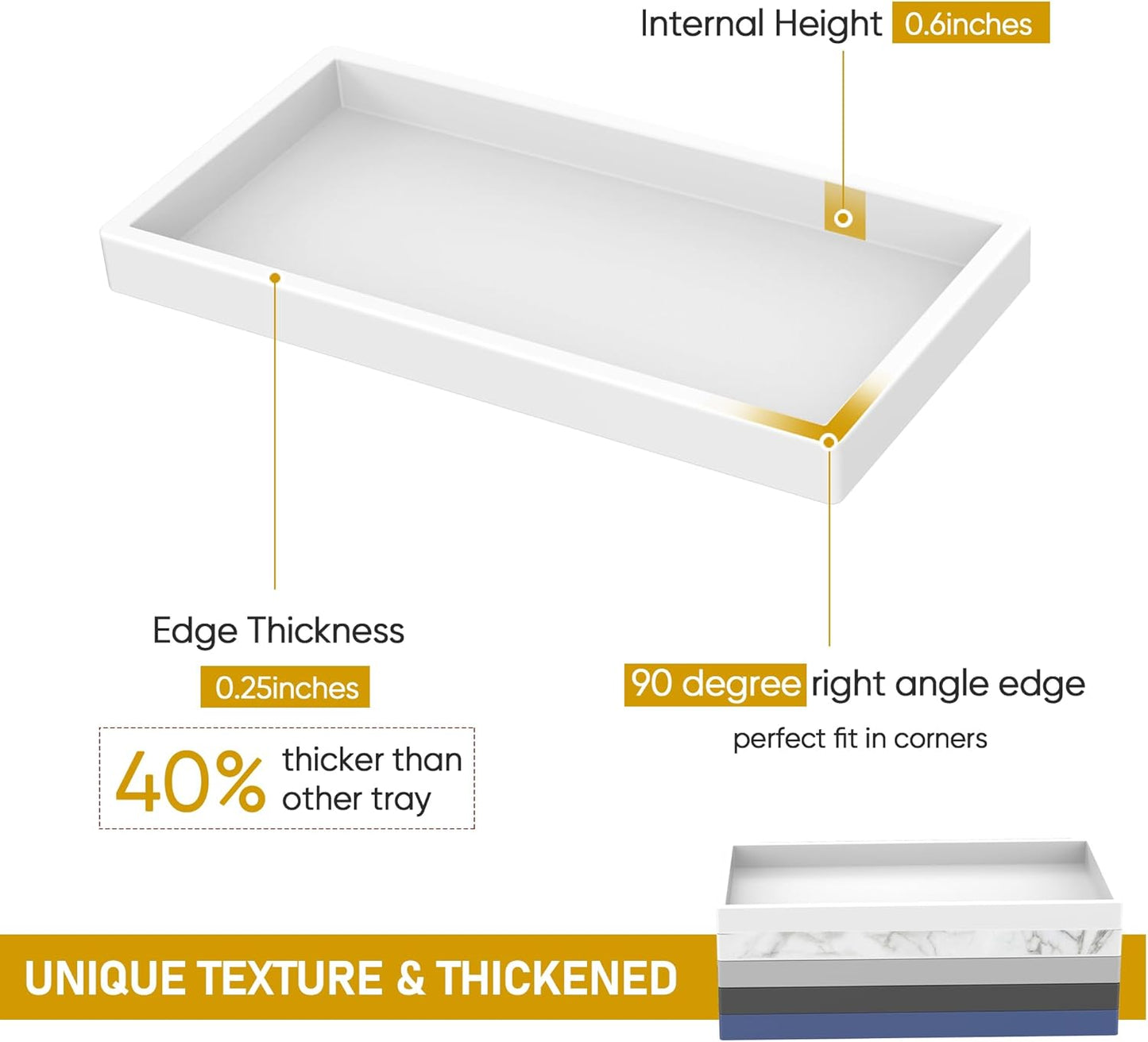 EG-SIPRO Silicone Bathroom Tray, Thickened Shatterproof Rectangle Vanity Tray for Counter, Soap Dispenser Tray - Small 7.8 * 3.9 in - White Marble Pattern