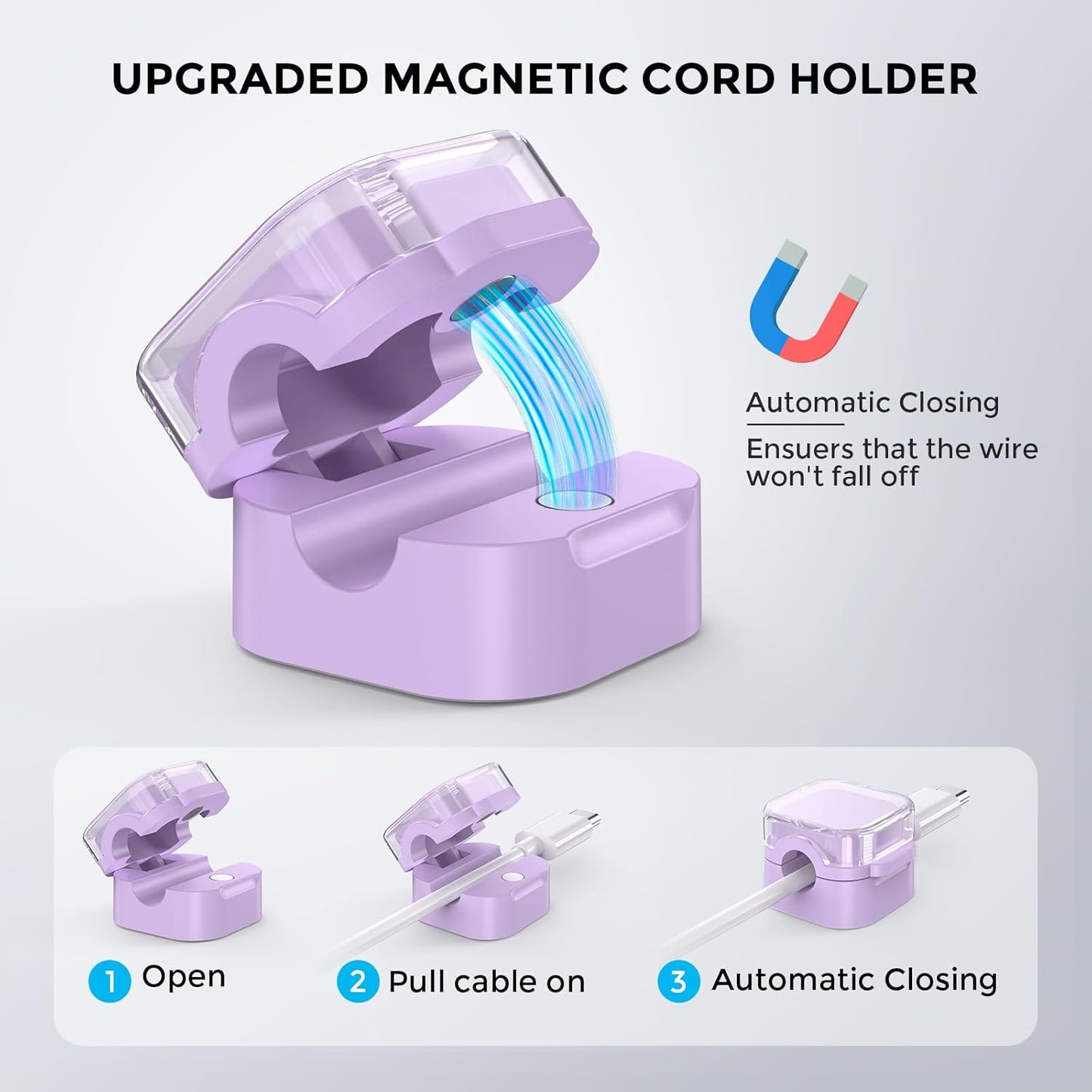 AhaStyle Magnetic Cable Organizer [1s Lock] 6 Pack Cord Holders Cable Clips Strong Adhesive Hide Cable Cord Keeper Adhesive Wire Organizer Keeper for Nightstand Kitchen Car Office