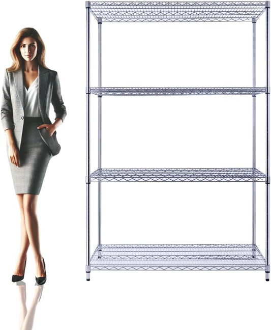 NSF Commercial 4-Tier Wire Shelving with Wheels, 48"x24"x72" Heavy Duty Metal Shelves 3200 lbs Max Capacity, Chrome Storage Rack for Garage Kitchen Pantry Warehouse
