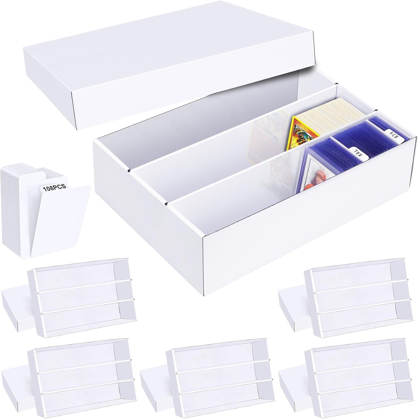 Trading Card Storage Box 6 Pack–2400 Count Cardboard Organizer with Dividers for MTG, TCG, Sports, Toploader, Commander