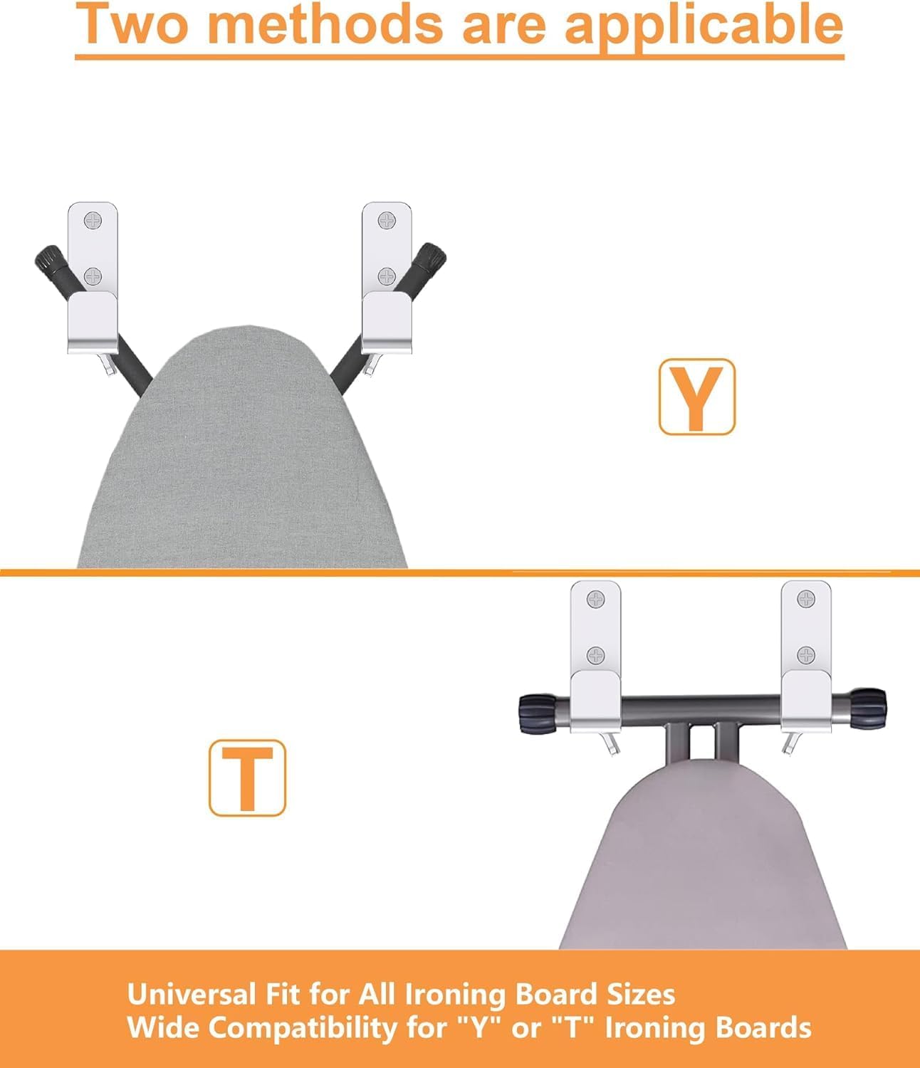 2PCS Ironing Board Wall Hook Modern Wall Mount Ironing Board Hanger for Laundry Rooms Rack Hanging Shelf Hanger Stainless Steel,Silver