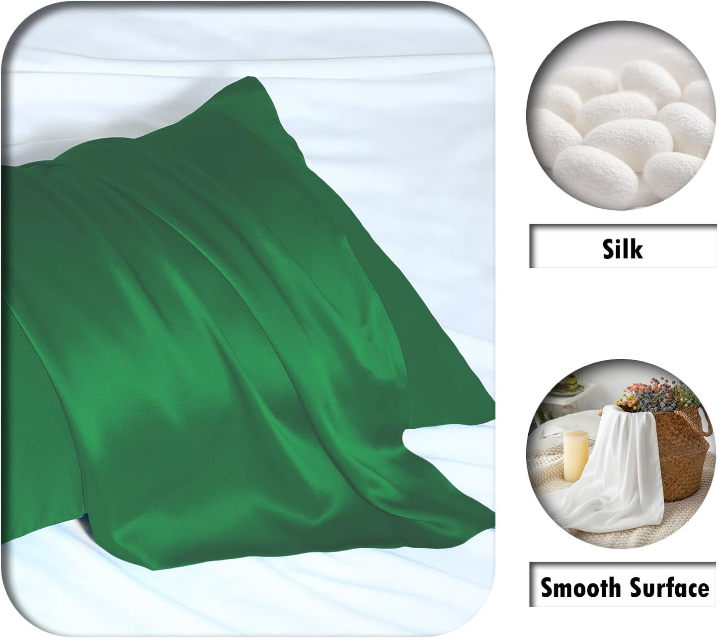 Silk Pillow Cases 2 Pack Soft Breathable and Sliky King Size Pillow Cases Set of 2,Natural Mulberry Satin Silk Pillowcase with Hidden Zipper for Hair and Skin (Olive Green,20"X 36",2pcs)