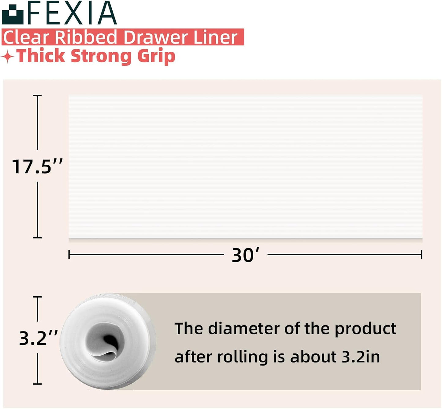 FEXIA Shelf Liners for Kitchen Cabinets Non-Slip Drawer Liner 17.5 Inches x 30 FT Waterproof & Oil-Proof Non Adhesive Durable Material Fridge Liner for Shelves