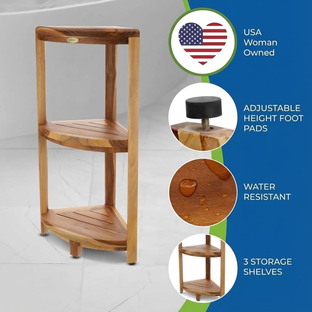 EcoDecors 3-Tier Shelf Waterproof Teak Wood Shower Shelf for Inside Shower Provides Storage, and Organization for Bathroom Accessories