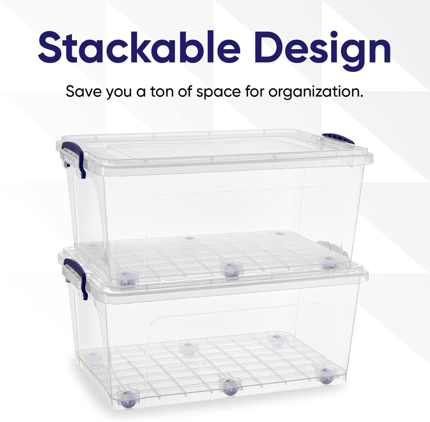 Superio Storage Bins with Lids- Clear Boxes for Organizing, Stackable Plastic Containers- BPA Free, Non-Toxic, Odor Free, Organizer for Home, Office, Dorm (8 Pack, 32 Qt (Wheeled))