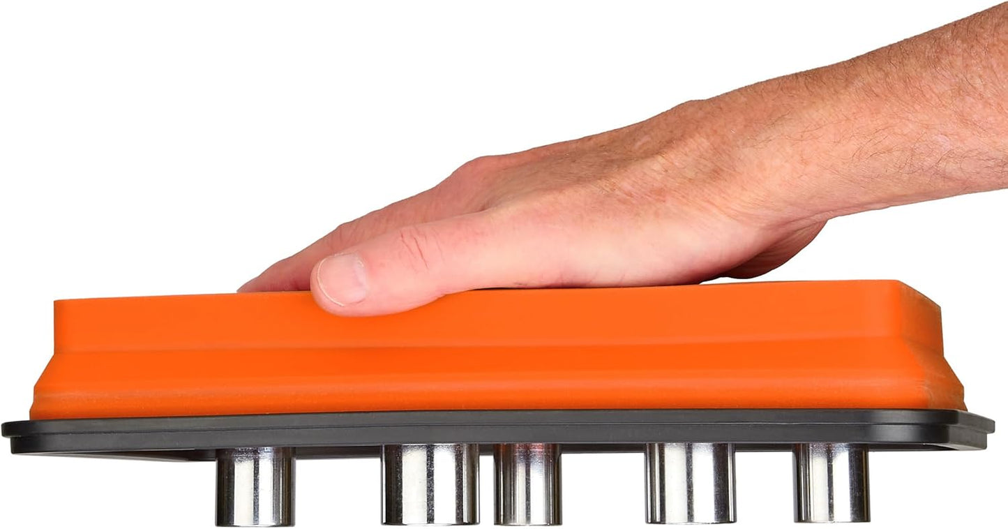 SANDOR Collapsible Magnetic Parts Tray Set - 3 Different Size Tool Trays for Screw, Bolts, Nuts, Washers, Pins and Other Small Metal Parts, Mechanic Tool Gifts for Men - Orange