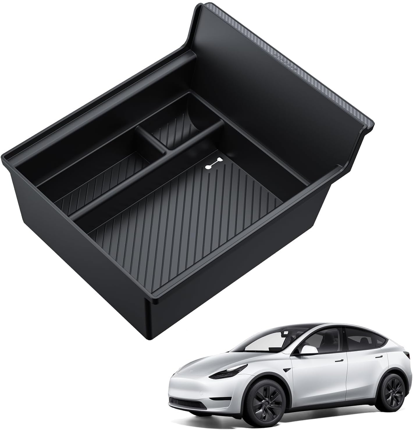 BASENOR 2021-2024 Tesla Model Y/3 Center Console Organizer Tray (Carbon Edition) Console Hidden Storage Box with Coin Purse and Sunglasses Holder for Model Y 2021-2024 Model 3 2021-2023