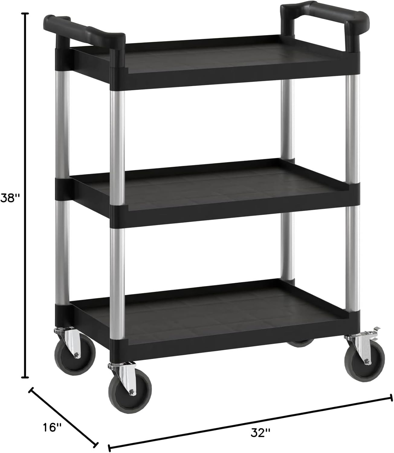Black Utility/Bussing Cart with Three Shelves - 32" x 16"