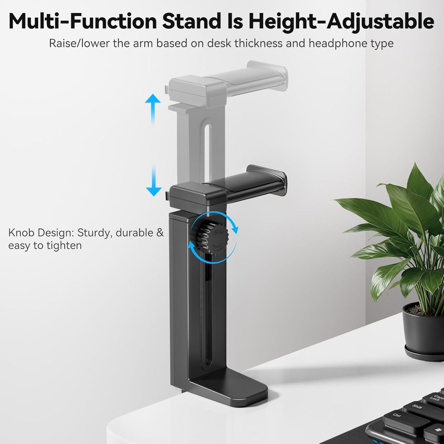 Headphone Stand Under-Desk or Headset Holder Above-Desk, Headphone Hanger & Headset Hook Under Desk Mount with Spring Clamp & Height Adjustable & Cable Clip for Gaming Gift Accessories
