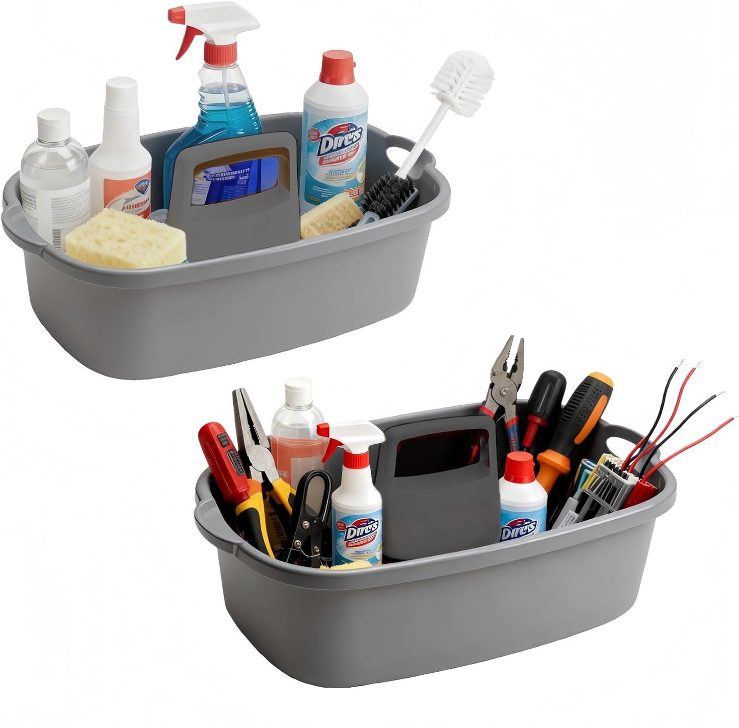 2 Pack Large Cleaning Caddy Portable Shower Basket Supply Organizer with Handle,Plastic Bucket Tool Storage,for Bathroom,Bedroom,Kitchen,Under Sink Storage (Grey)