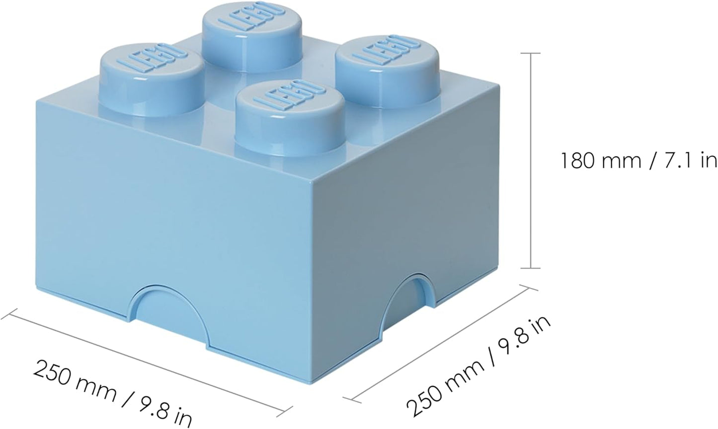 Room Copenhagen, LEGO Brick Box Stackable Storage Containers - Decorative Organizational Building Blocks for Kid’s Toys and Accessories - 9.84 x 9.84 x 7.09in - Brick 4, Light Royal Blue