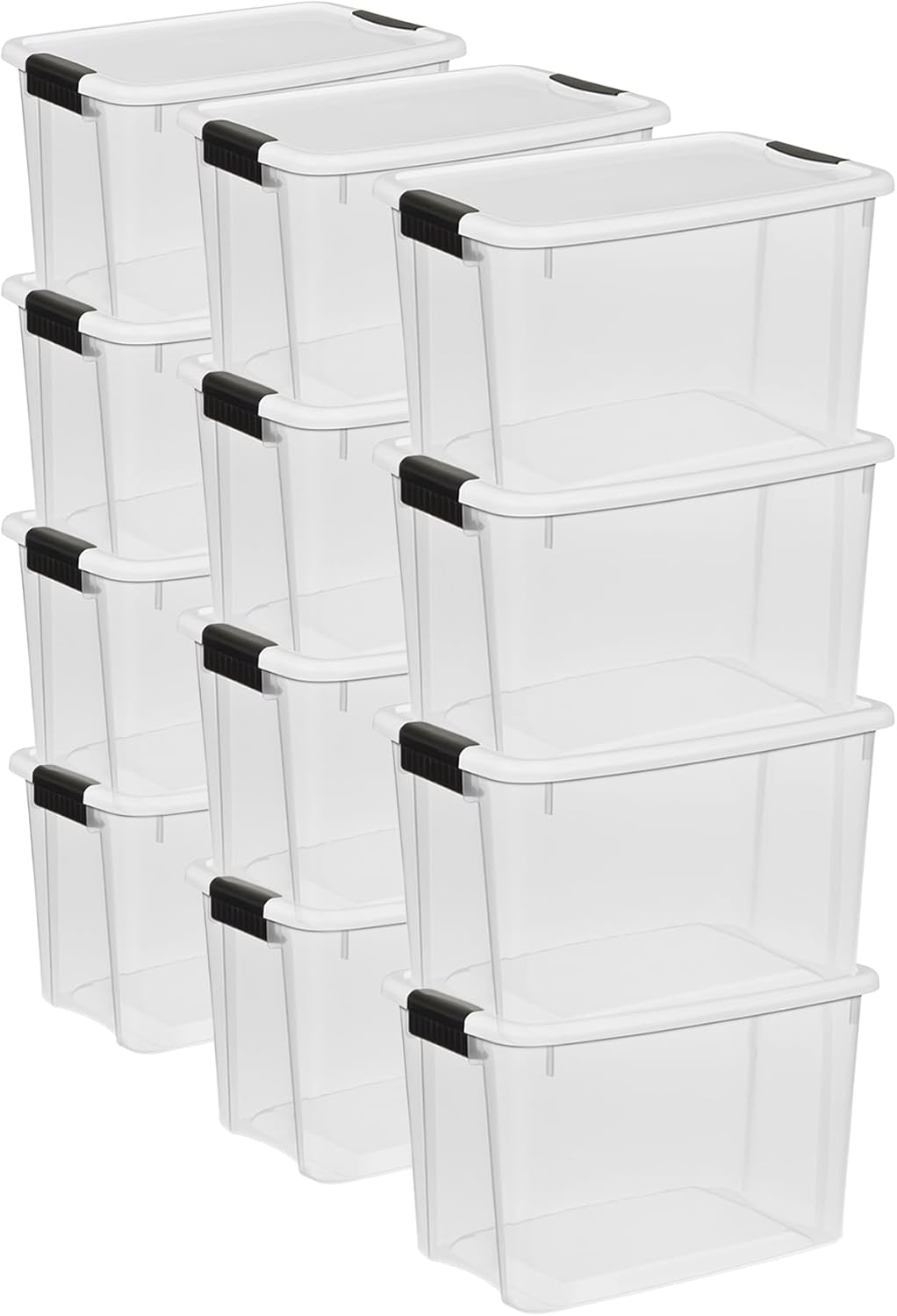 Sterilite 12-Pack Ultra Latching Box, Storage Bins with Lids, Clear Plastic, 30 Quart - Heavy-Duty Organizing Containers for Closet, Bathroom, and Office