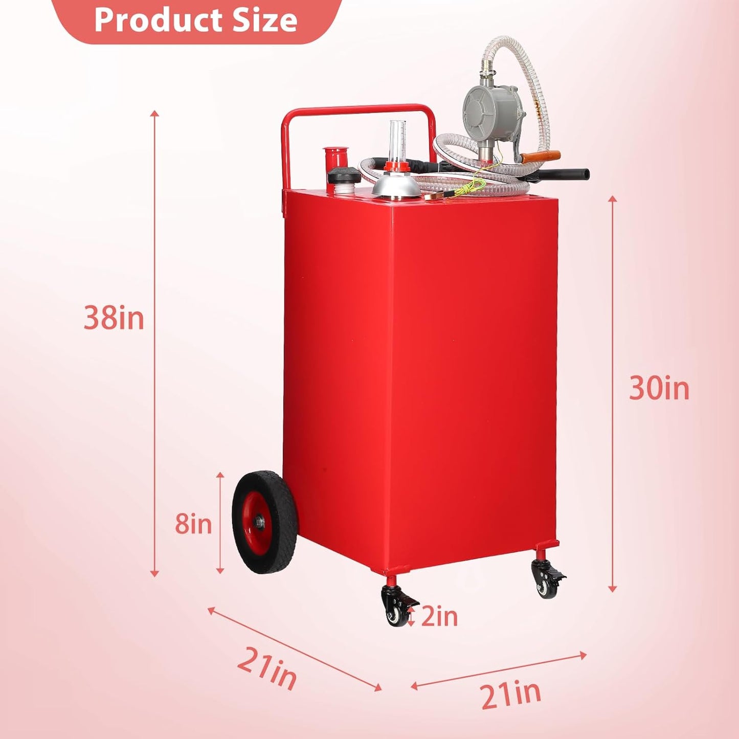 30 Gallon Gas & Diesel Fuel Caddy with Transfer Pump – Mobile Fuel Storage Tank with 4-Wheel Cart for Boats, Lawn Mowers, Snowblowers, Motorcycles & Construction Equipment - Red