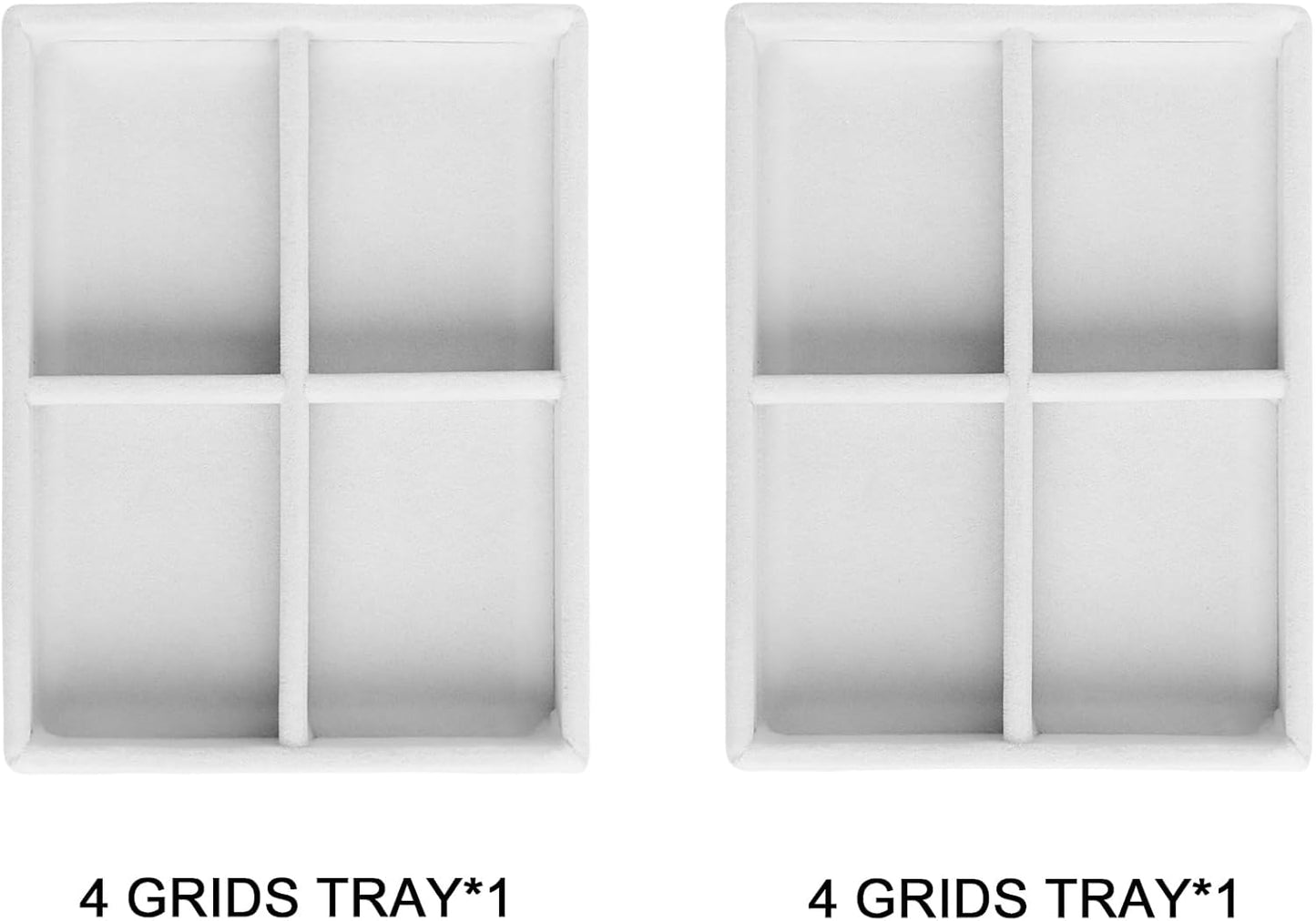 Frebeauty Small Jewelry Tray Set,Stackable Velvet Jewelry Organizer Tray,Mini Jewelry Drawer Organizer,Drawer Inserts,4.92 x 3.74 x 0.9 Inches,4 Grid Earring Organizer for Women(Set 2,White)