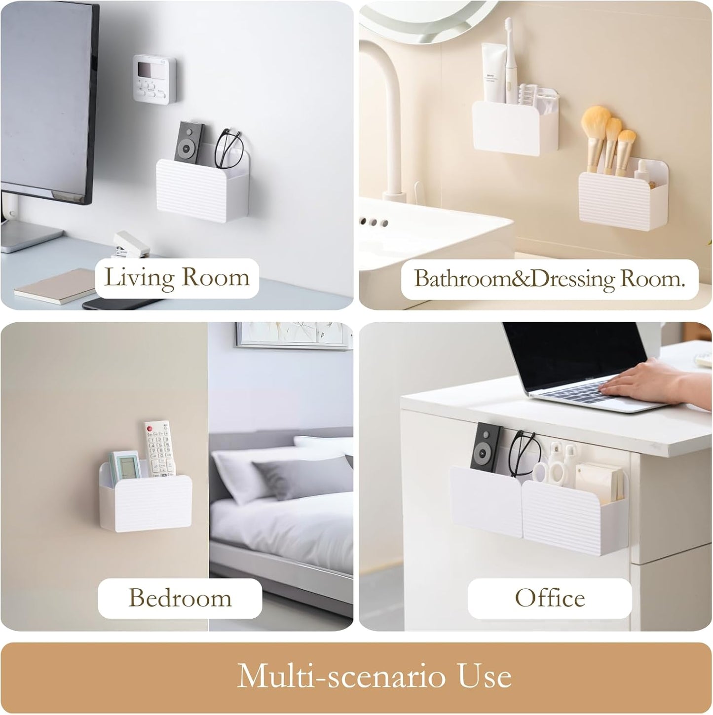 LINFIDITE Adhesive TV Remote Control Holder Wall Mount TV Remote Holder For Bedside Wall Remote Control Caddy Storage Organizer Stand Box （For 2 Or 4 Remote Controls –Whtie – Quantity 1）