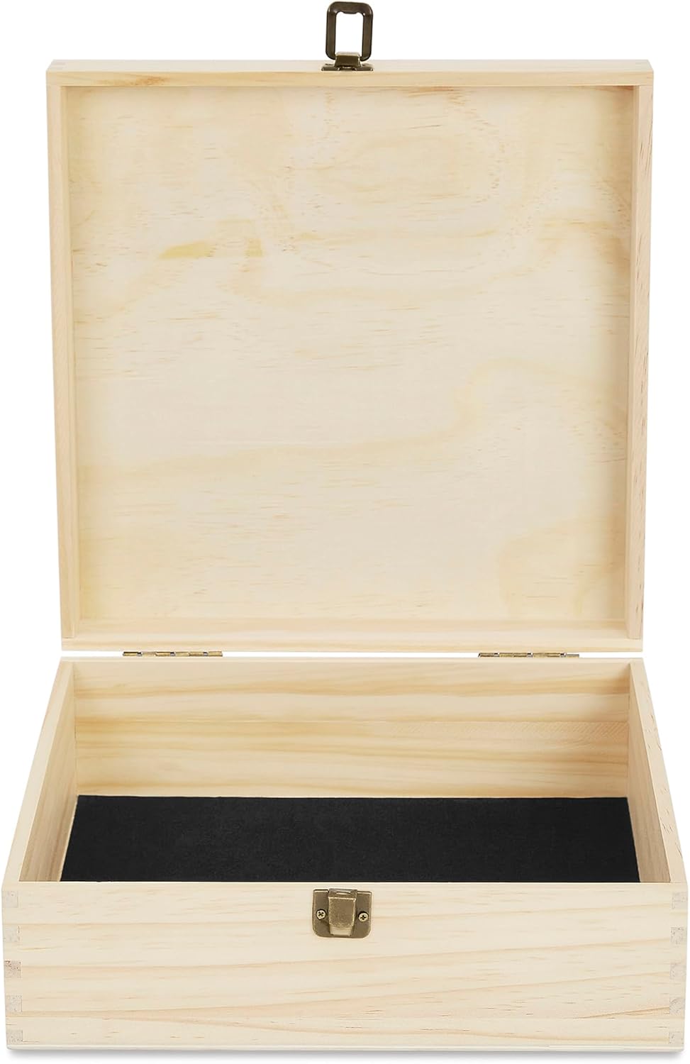 makerflo Large Natural Pine Wood Memory Box with Black Felt Inside, Hinged with Clasp, Keepsake Wooden Box Ideal for Craft and Personalization (Laser Engraving, Epoxy, UV DTF, and Vinyl) – Pack of 12
