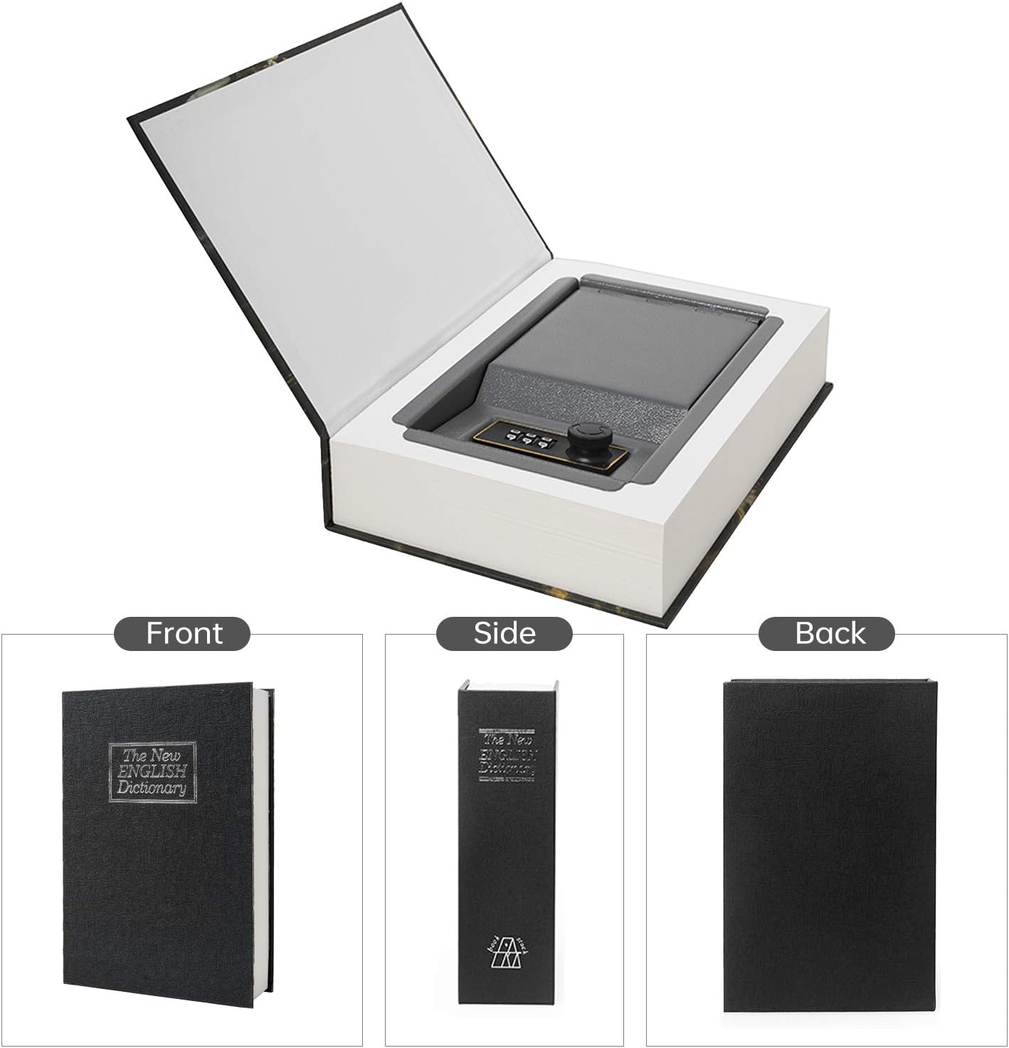Real Paper Transfer Book Safe, Hollow with Secret Hidden Compartment, Combination Lock, 8.7"×6"×2" (Black Dictionary-Combination)