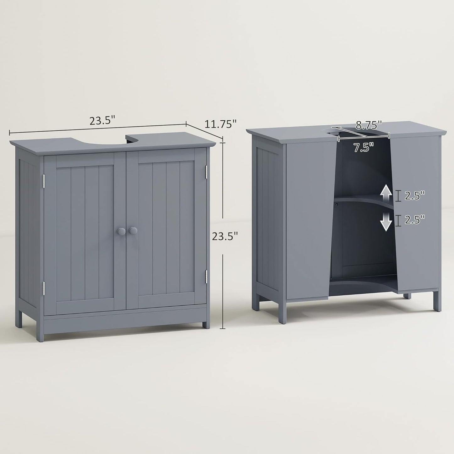HOMCOM Under Sink Bathroom Cabinet with 2 Doors and Shelf, Pedestal Sink Bathroom Vanity Cabinet, Gray