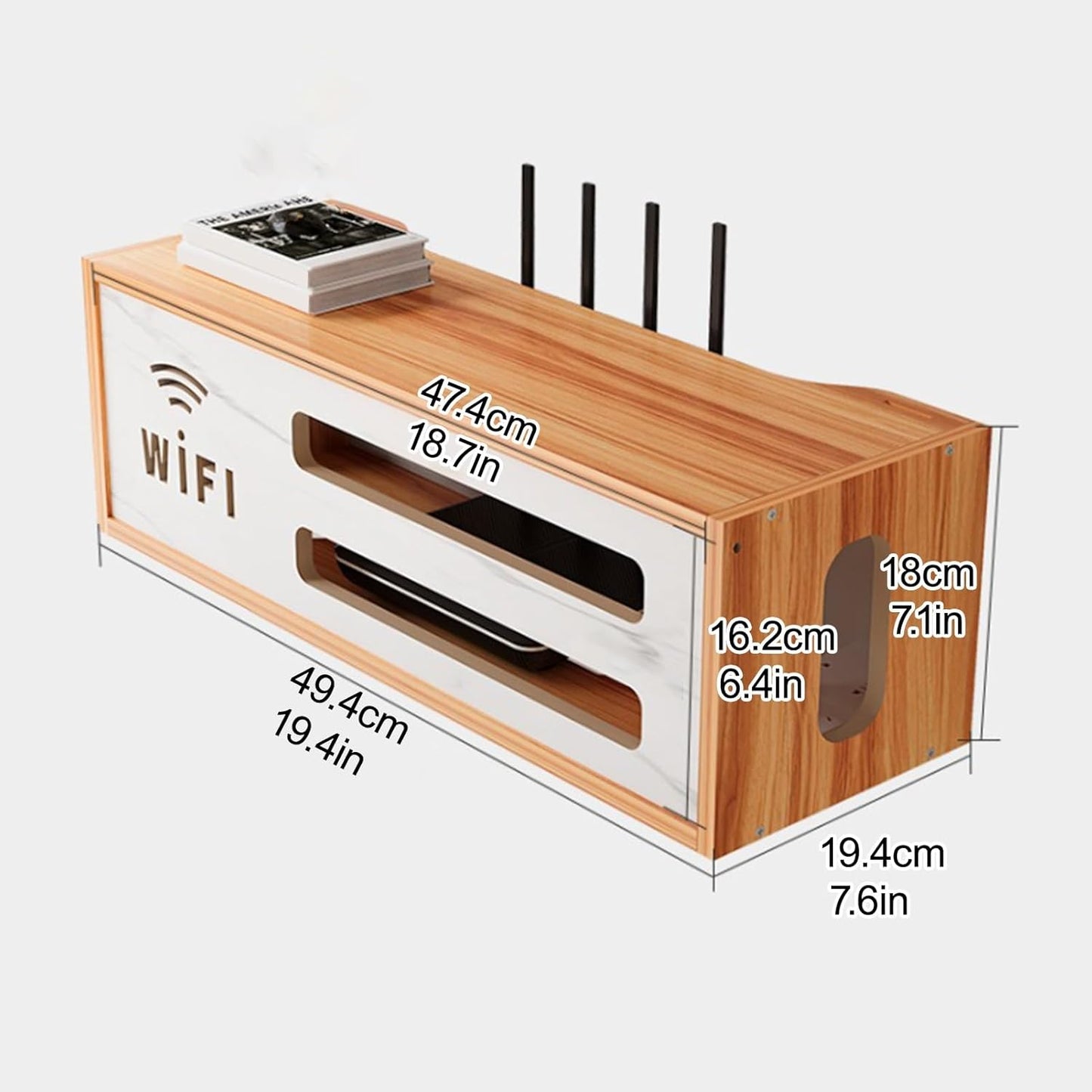 Wall Mount WiFi Router Box, WiFi Router Storage Cabinet, Power Strip and Cable Management Hider Rack, Invisible Storage, for Living Room, Office, Bedroom(White)
