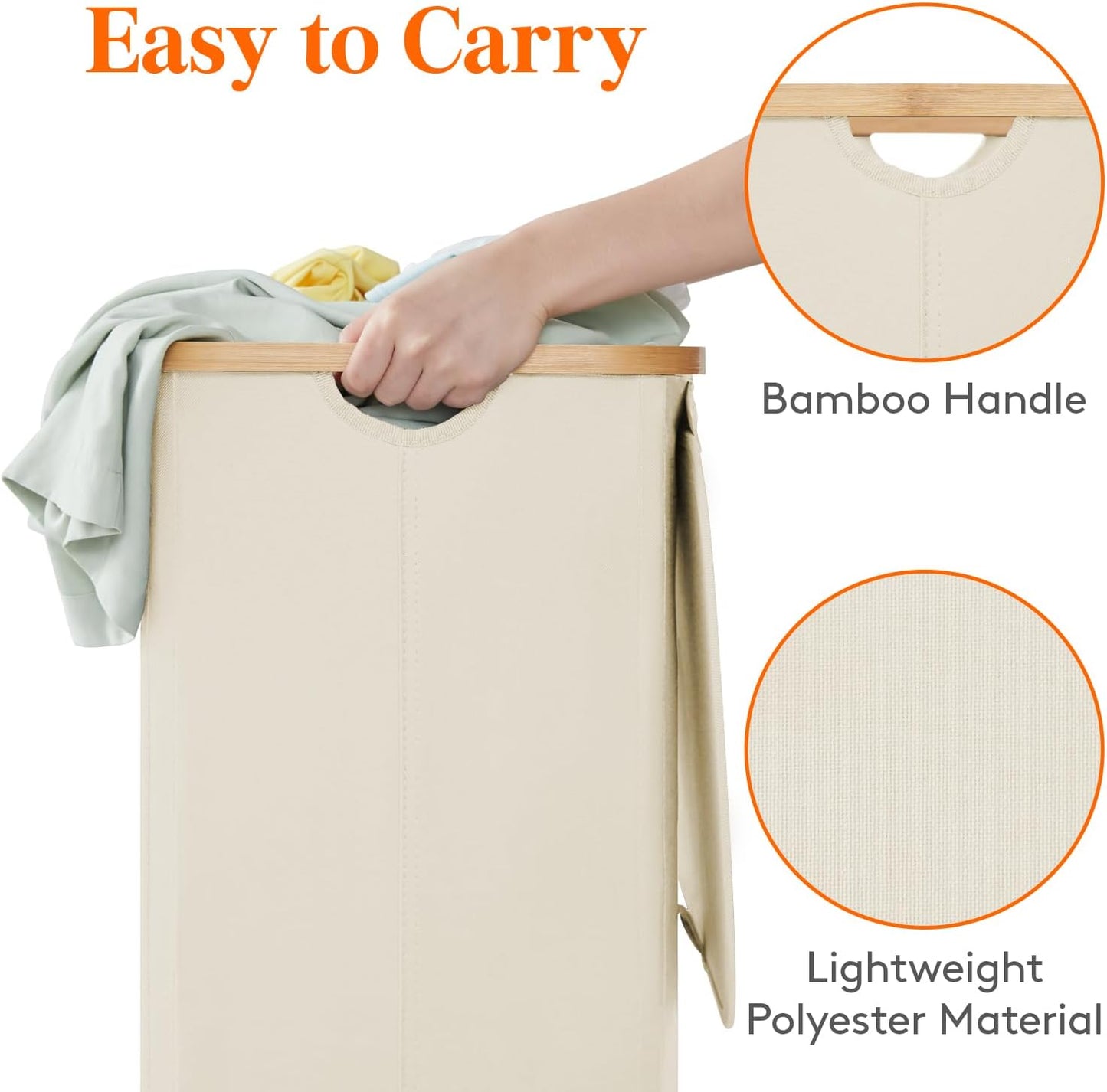 Lifewit 100L Laundry Basket with Lid, Clothes Hampers for Laundry with Bamboo Handles and A Removable Bag, Large Foldable Laundry Hamper for Bedroom, Bathroom, Dorm, Laundry Room, White