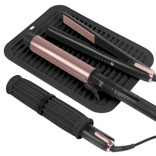 Large Silicone Heat Resistant Mat, Professional Hot Hair Tools Mat for Curling Iron, Flat Iron, Hair Straightener, Portable Hot Pad Cover with Velcro for Travel Home Salon(11.8" x 9.0")