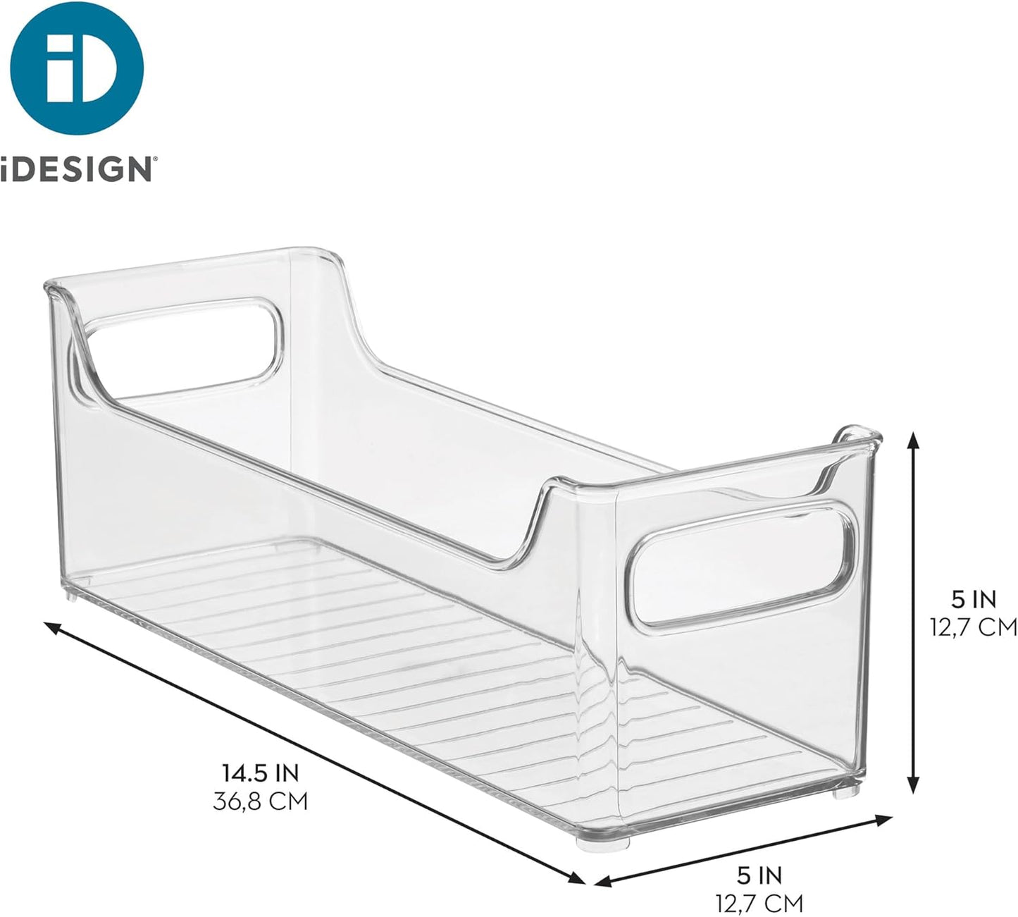 iDesign Stackable Plastic Pantry Bin with Handles for Cabinets or Fridge, Clear, Made in USA