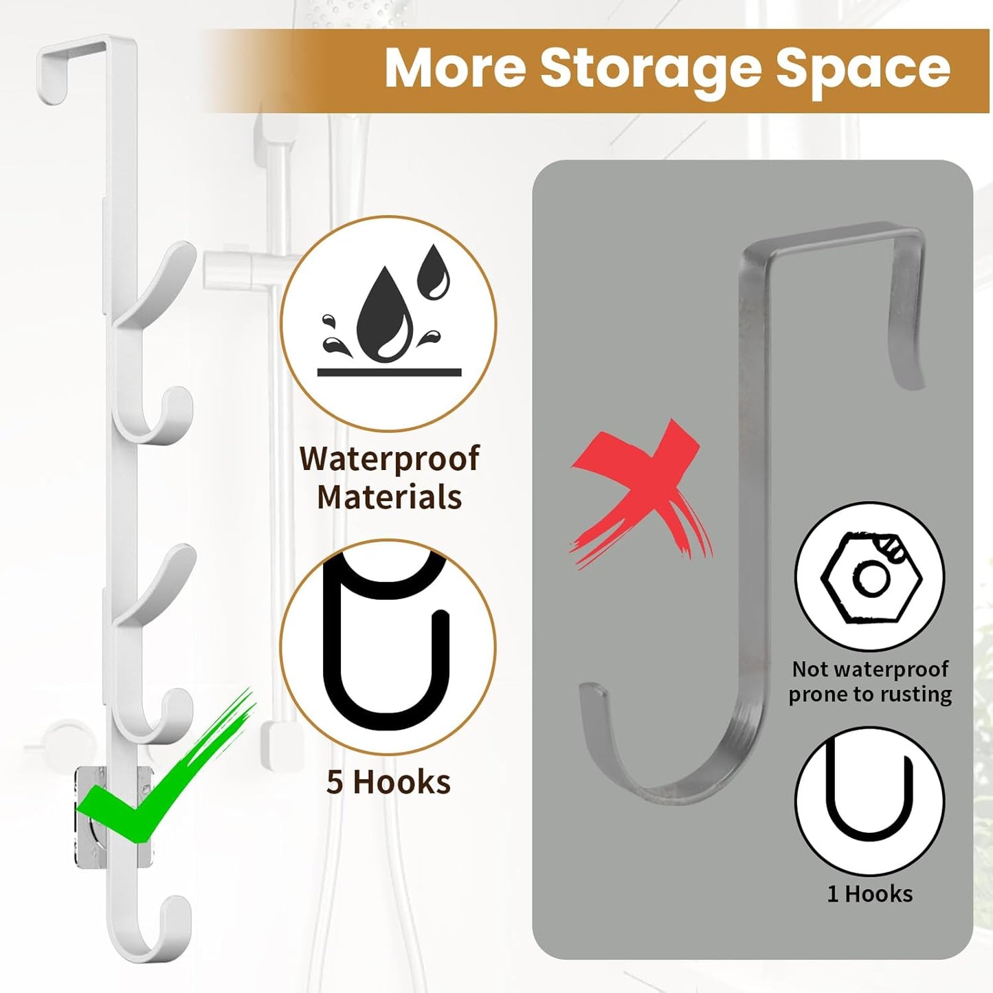 Over The Door Hooks, Metal Door Hooks for Hanging, Over The Door Purse Organizer for Coat Hanger, Back of Shower Door for Hanging Towel Rack Clothes, Hat, Bathroom, Closet (White-4Packs)