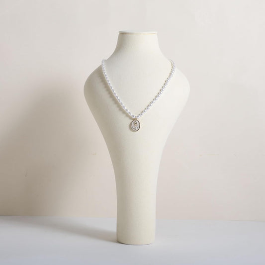 GemeShou Beige necklace hanger jewelry organizer, Velvet jewelry display stand necklace holder, jewelry mannequin bust for boutique store【Beige-Medium height 11.8 inch】