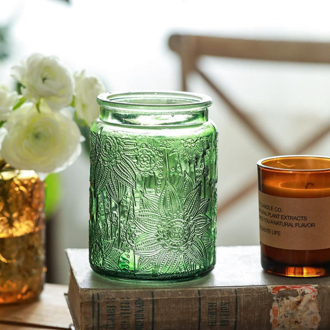 Green Glass Canister, Candy Jar with Lid, 23.7 FL OZ Vintage Colored Mason Jars for Kitchen Decorative Jar for Coffee Tea Candy Cookies, Cute Jars (Green, 1 Pack)