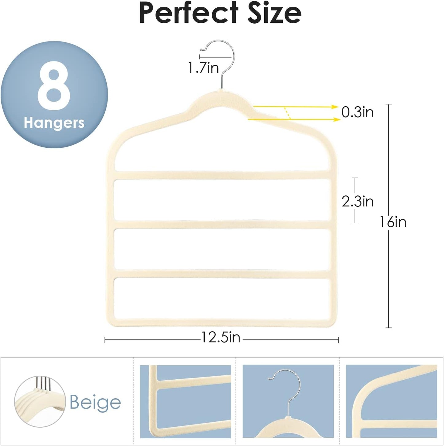 Velvet Hangers Space Saving Non Slip Pant Velvet Hangers, DUDUCOFU 8 Pack Beige Multi Layer Clothes Hangers Closet Organizer for Pants Trousers Scarf