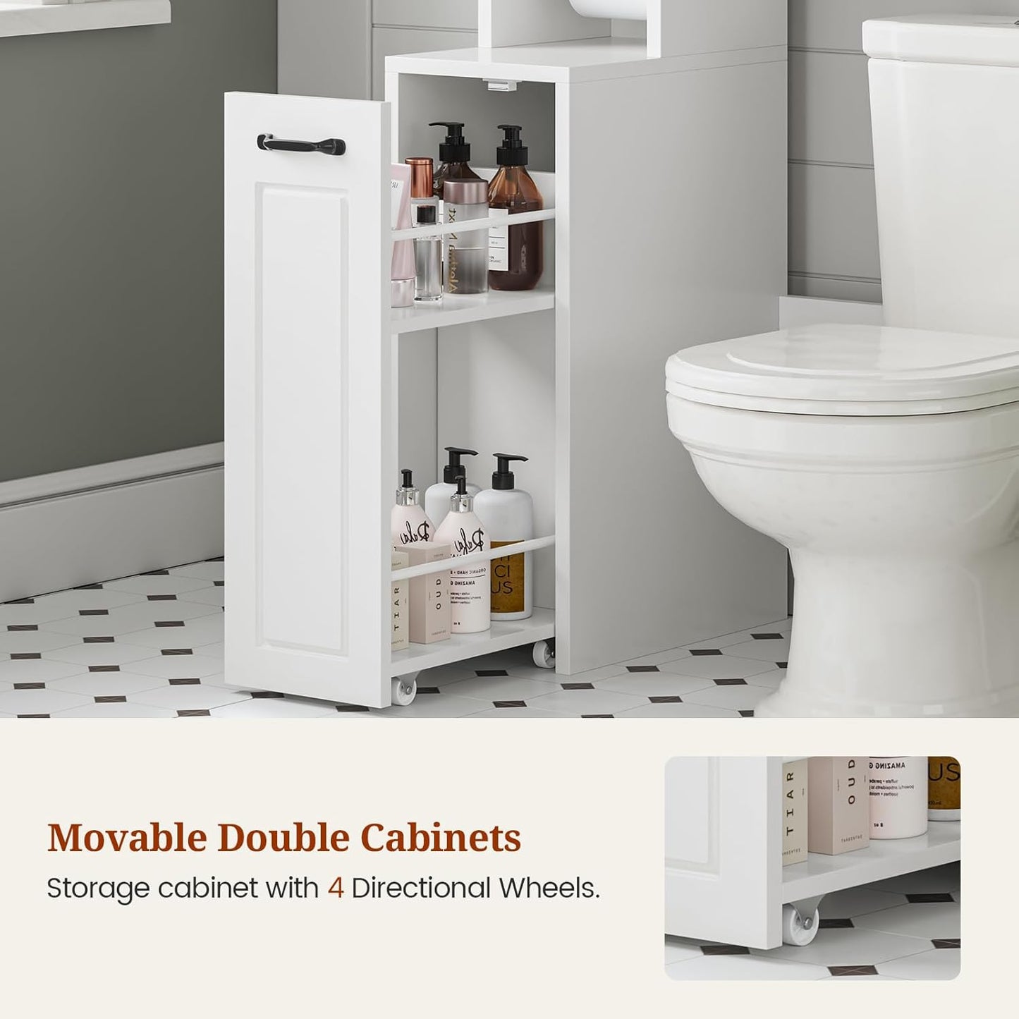 Over The Toilet Storage Cabinet with Pulley, Bathroom Cabinet, Space Saver W/Adjustable Shelf Rack for Bathroom, Restroom, Laundry (White-Type B)