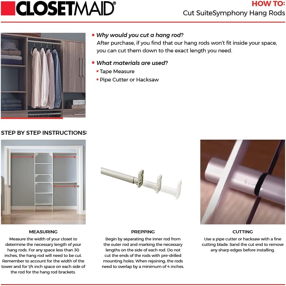 ClosetMaid SuiteSymphony Wood Closet Organizer Kit with Tower, 3 Hang Rods, Top Shelves, 2 Drawers, Adjustable, Fits Spaces 5-9 ft. Wide, Graphite Grey