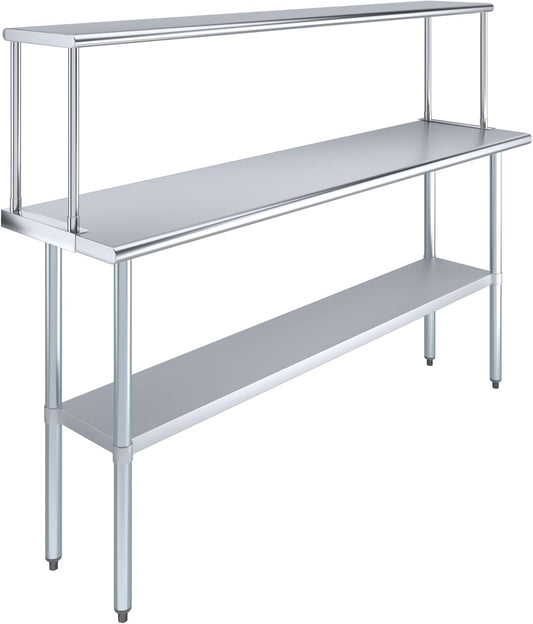 Stainless Steel Work Table with Wide Single Tier Overshelf | Metal Kitchen Prep Table & Shelving Combo (18" x 72" Work Table + 12" Overshelf)