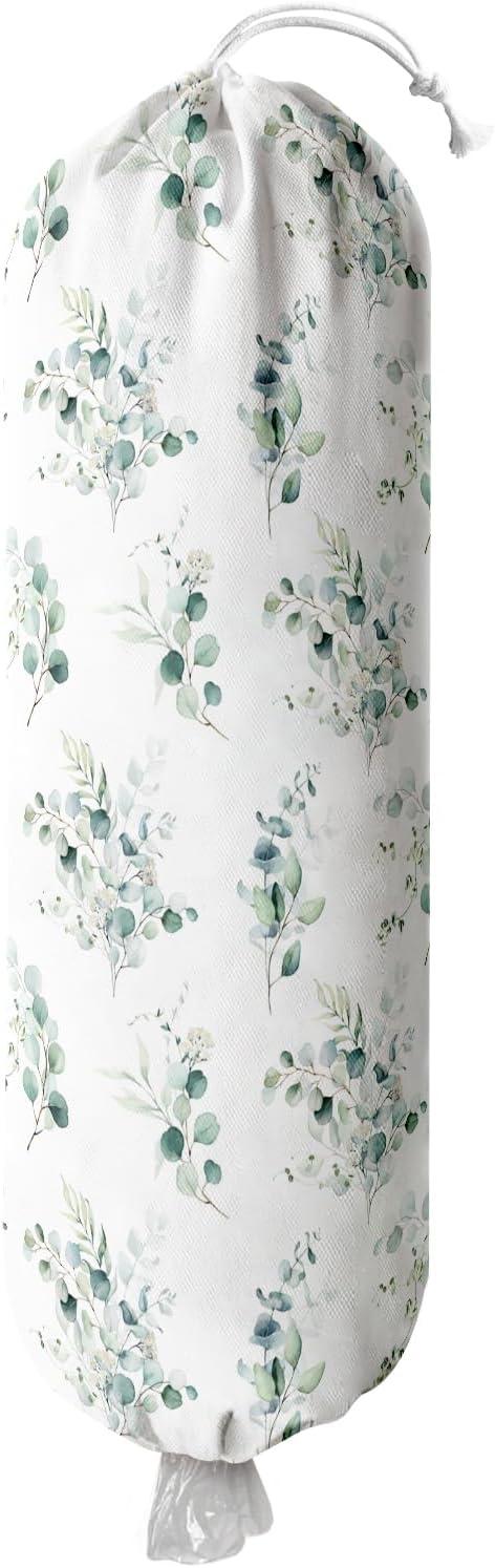 Plastic Bag Holder Wall Mount Grocery Bag Holder for Plastic Bags Organizer for Kitchen,Cute Cat Home Kitchen Decor Gifts for Women(Eucalyptus Leaves)