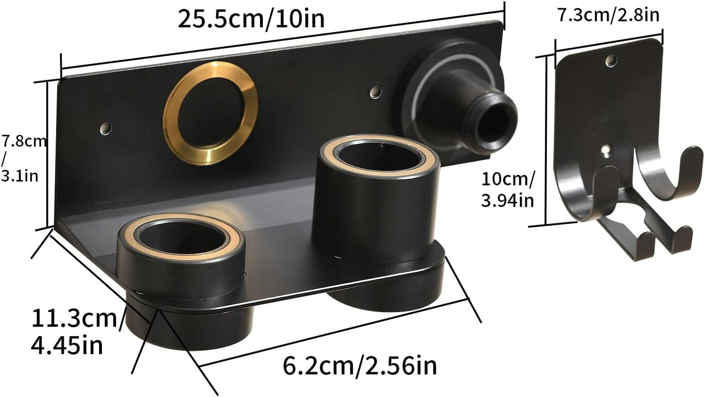 Dyson Hair Dryer Holder, Hair Dryer Wall Mount Hanger for Supersonic Nural, 5 Attachments Magnetic Aluminum Anti-Scratch Dyson Blow Dryer Holder with Cord Hook, No-Drill/Screw Installation UEMUSI