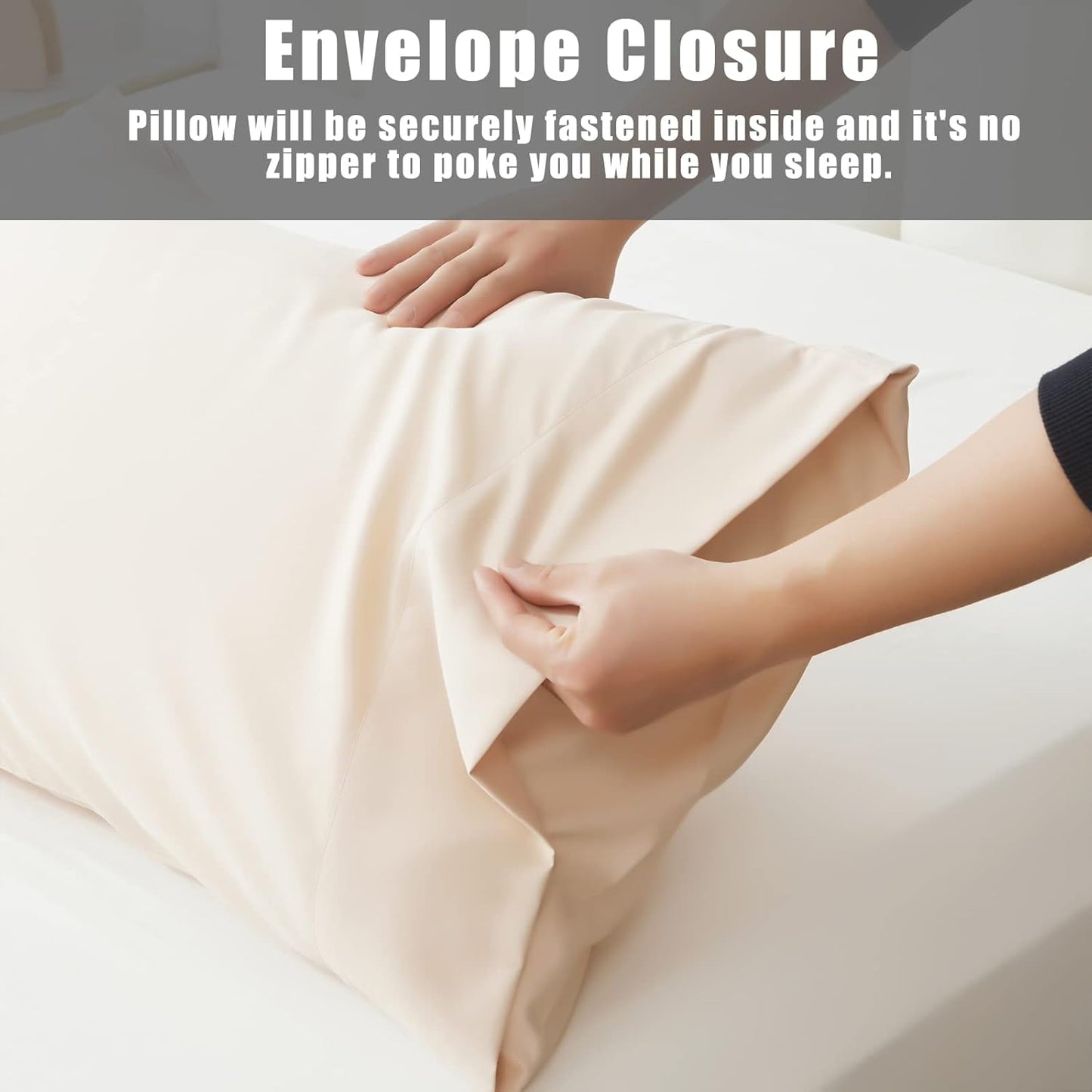 Pillow Cases Standard Size 2 Pack, Bamboo Rayon Cooling Pillowcases with Envelope Closure, Cool Breathable Pillow Case for Hot Sleepers & Night Sweats, 20x26 inches, Khaki