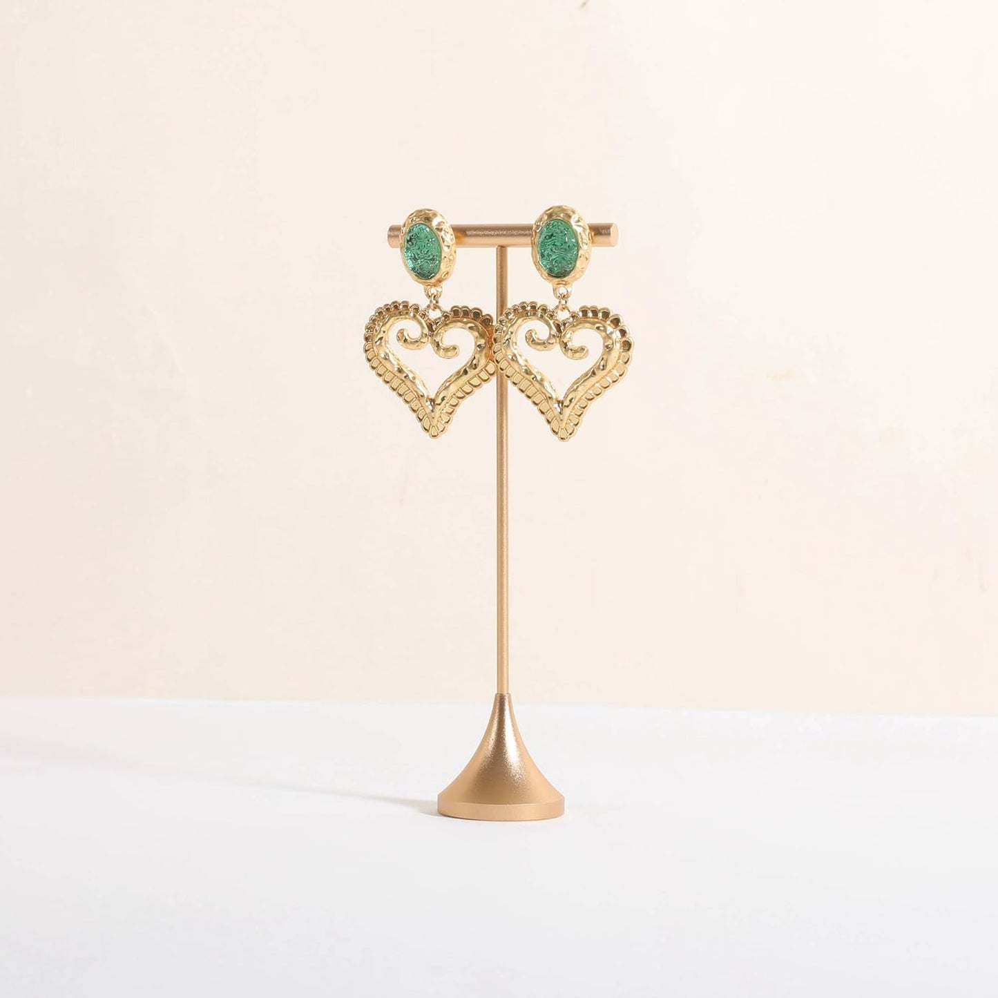 GemeShou Single Gold Earring T bar Stand, Metal earring display holder for show, Small jewelry studs hanger for Online store Photo Shoot【Gold-Cone Base Height 5.8"】