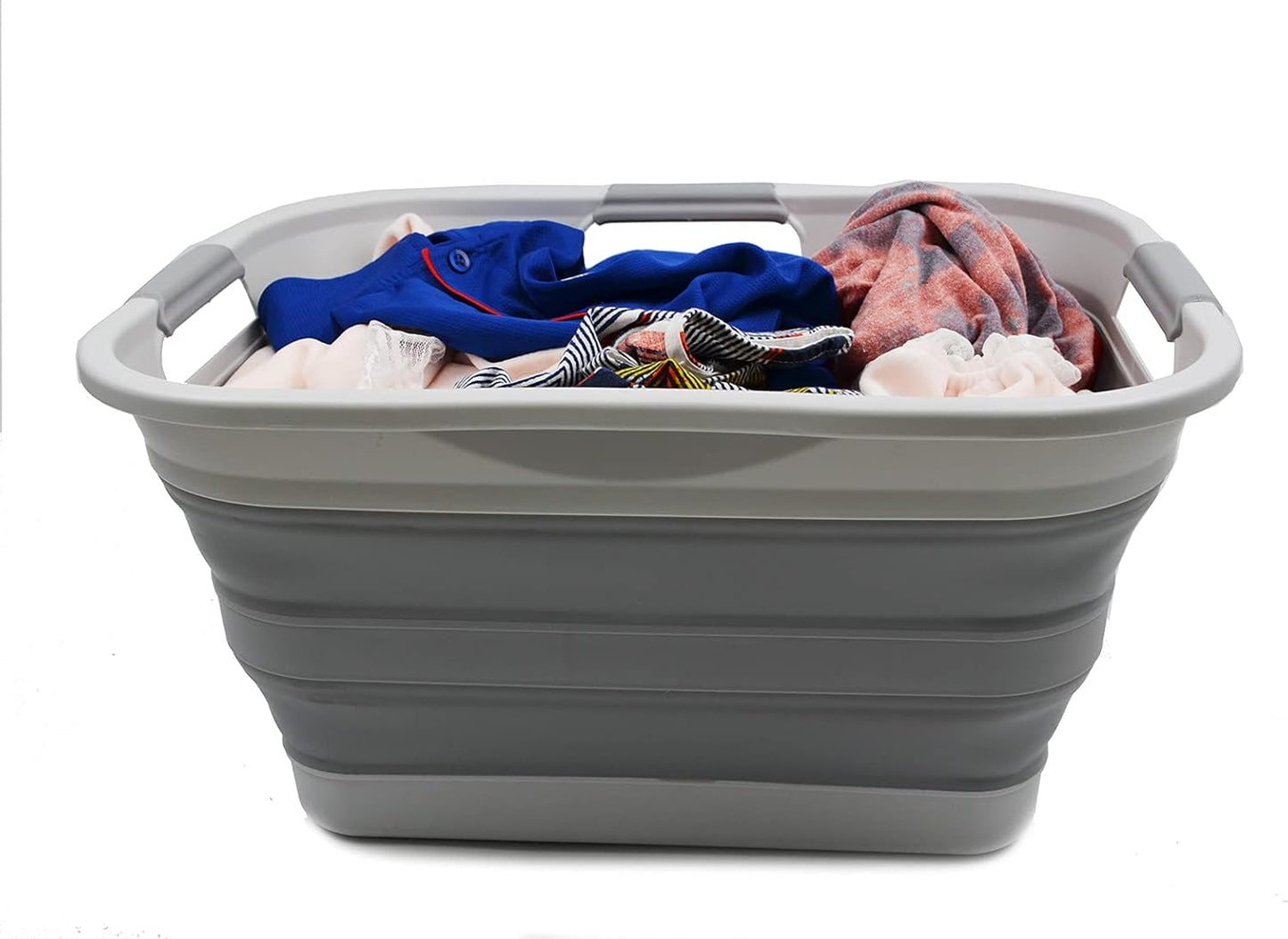 SAMMART 30L(8 gallon) Collapsible Plastic Laundry Basket - Foldable Pop Up Storage Container/Organizer - Portable Washing Tub - Space Saving Hamper/Basket - Water Capacity 24L(6.3 gallon) (1, Grey)
