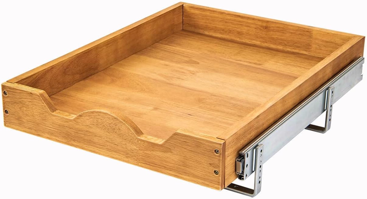 DINDON Pull Out Cabinet Organizer (14" W x 18" D) 1 Tier, Single Tier Oak Wood Under Cabinet Slide Out Shelf Drawer Box…