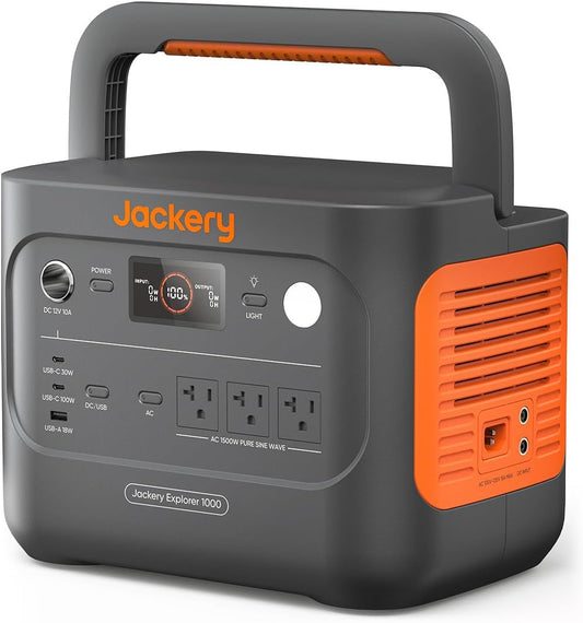 Jackery Explorer 1000 v2 Portable Power Station (1050Wh Version), 1500W AC/100W USB-C Output, LiFePO4 Battery, Fast Charge, Power Supply for Outdoor,Emergency, RV, Off-Grid Living