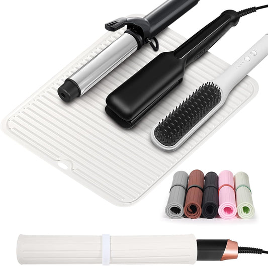 Quccefods Heat Resistant Mat Large Silicone Hot Hair Tools Mat for Curling Irons Flat Iron Hair Straightener Vanity Mat Portable Hair Styling Tools Hot Pad 14.2"*11"