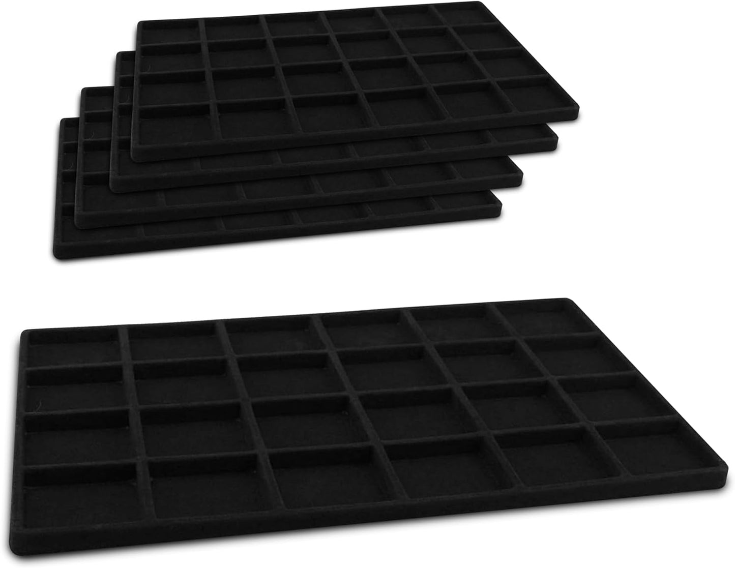 Novel Box 5 Pack 24-Slot Black Liner Jewelry Storage Tray Inserts 14.75x8.25x1 Inches - Jewelry Organizer Pad for Drawers & Store Displays - Jewelry Display Pads for Rings Earrings & Pendants