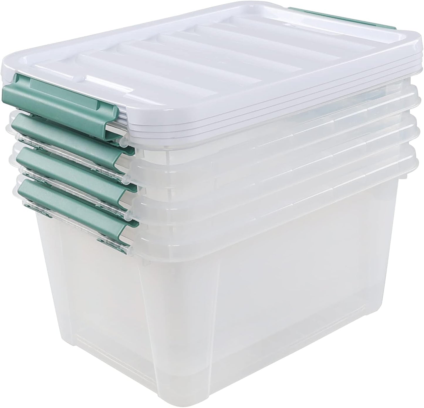 4-Pack 20 Quart Large Stackable Boxes, Plastic Storage Latch Bin, Clear