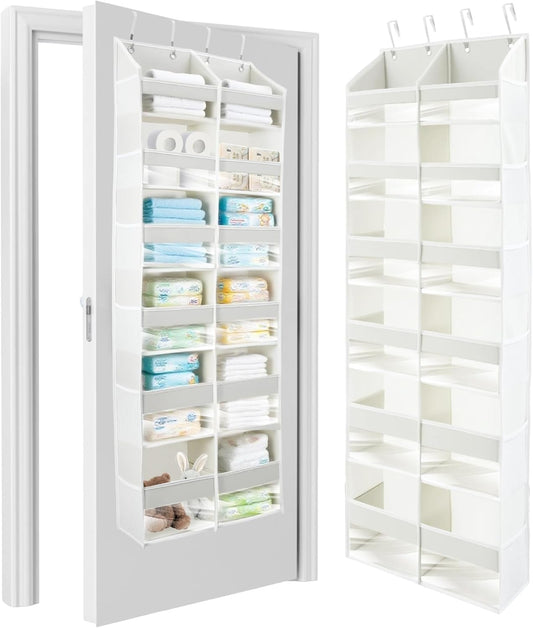 HOMELUX THEORY Over The Door Organizer Hanging - 50lbs Load 6 Large Front & 12 Side Pockets, 1 Pack Over The Door Shoe Organizer, Hanging Closet Organizer For Toys, Diaper, Sewing (XL, Ivory)